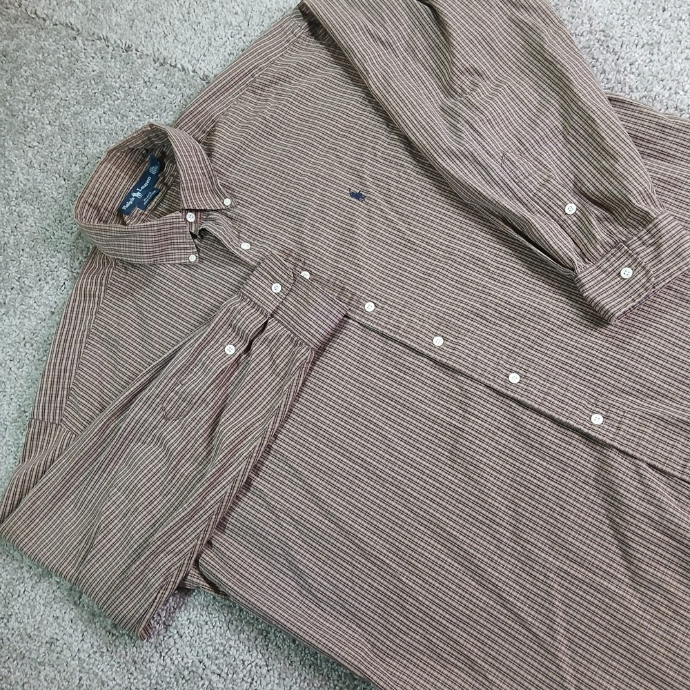 Ralph Lauren Blake Mens XXL Brown Plaid Cotton Long Sleeve Button Down Shirt